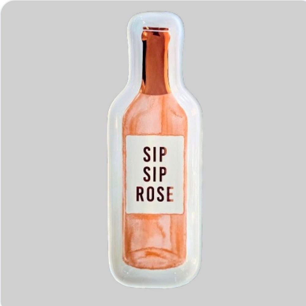 SIP SIP ROSE` 🍾 Metallic, Rose-Gold Wine Bottle Trinket Tray/Dish